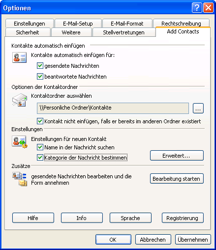 Add Contacts - Einstellungen